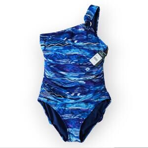 NWT Lauren Ralph Lauren Calypso Slimming Fit One Shoulder One Piece Swimsuit